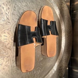 Hermes open toe H slide black size 36 Made in Spain